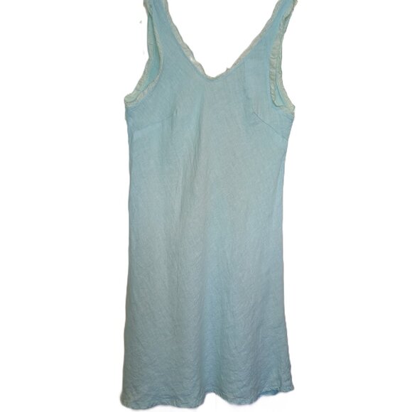 Meo Meli Italian Linen Bias Ruffle Mint Blue Dress Size M - Picture 14 of 15